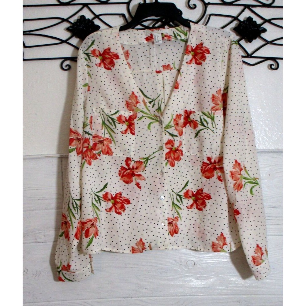 Forever 21 Women's Top Size L Long Sleeve Multicolored Floral V Neck